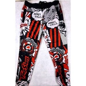 Reason Brand Trap Stars Comic Book Print Joggers Mens Large Black Red NWT